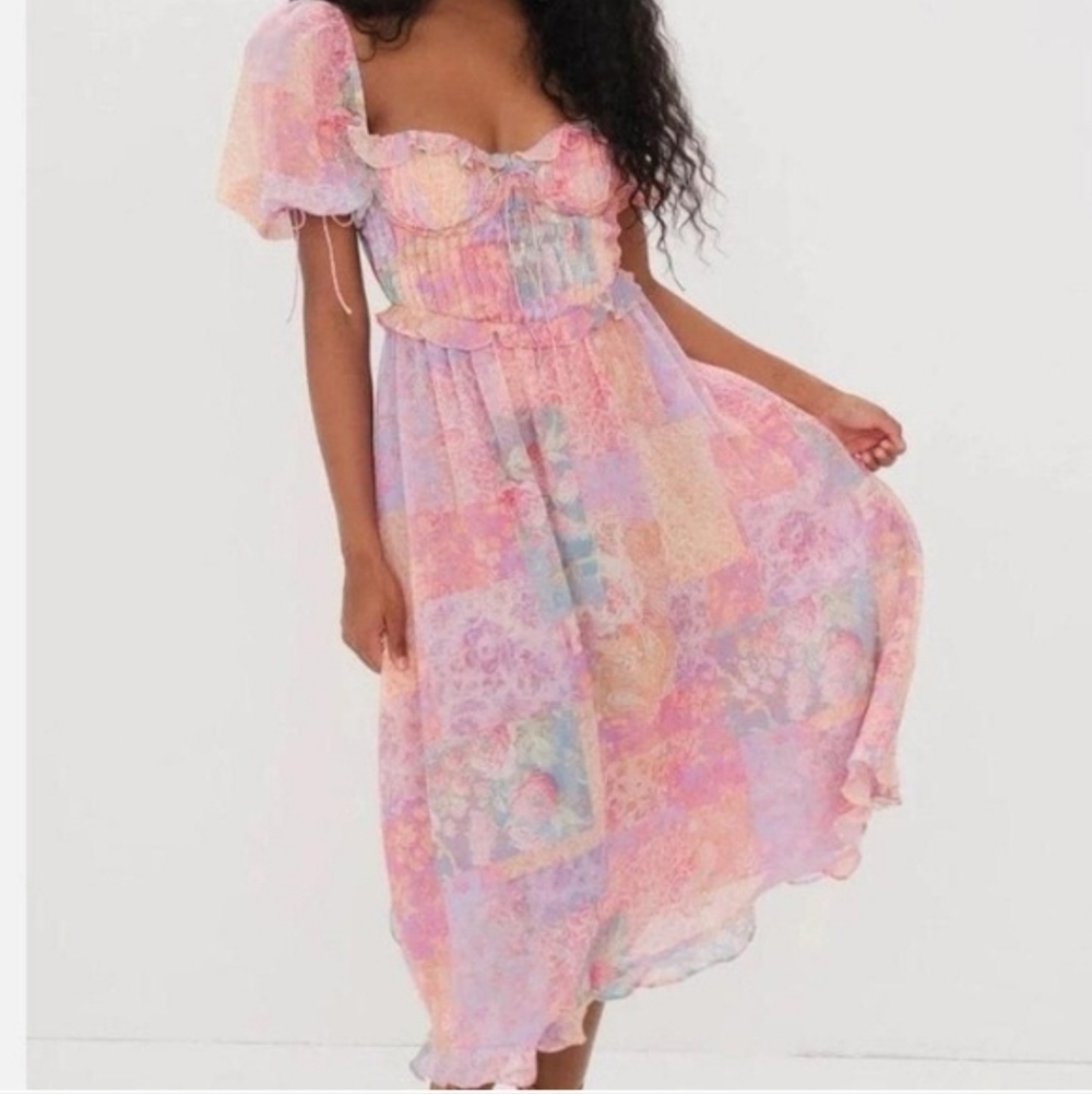 NWT For Love & Lemons Odessa Puff Sleeve Floral Cottagecore Spring Dress